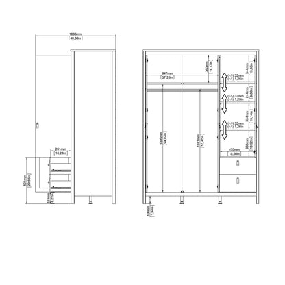 Gossmere Natural Cashmere Wardrobe 3 Doors 2 Drawers