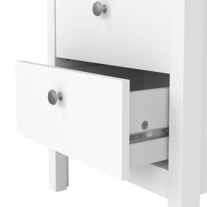 Gossmere White Wooden Bedside Table 2 Drawers Silver Handles