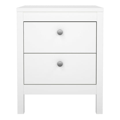 Gossmere White Wooden Bedside Table 2 Drawers Silver Handles
