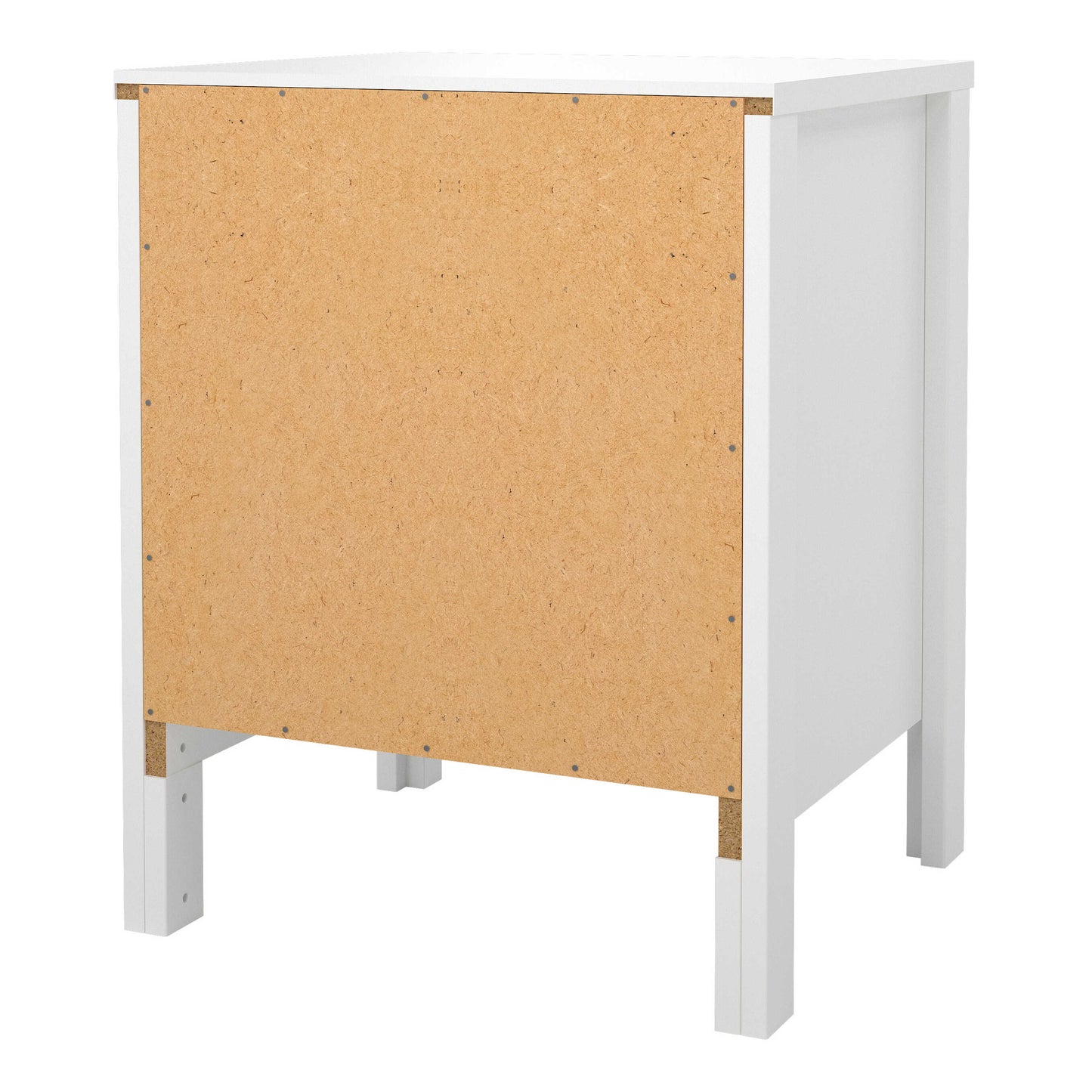 Gossmere White Wooden Bedside Table 2 Drawers Silver Handles