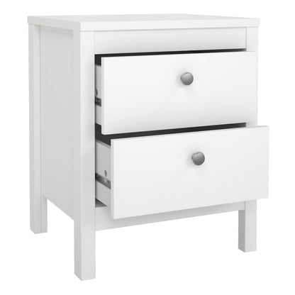 Gossmere White Wooden Bedside Table 2 Drawers Silver Handles
