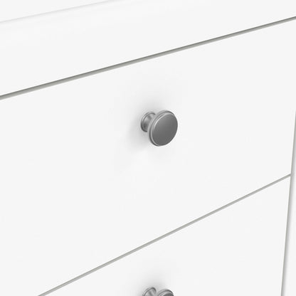 Gossmere White Wooden Bedside Table 2 Drawers Silver Handles