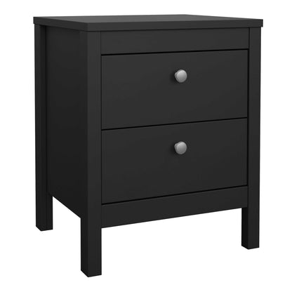 Gossmere Black Wooden Bedside Table 2 Drawers Silver Handles