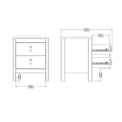 Gossmere Black Wooden Bedside Table 2 Drawers Silver Handles