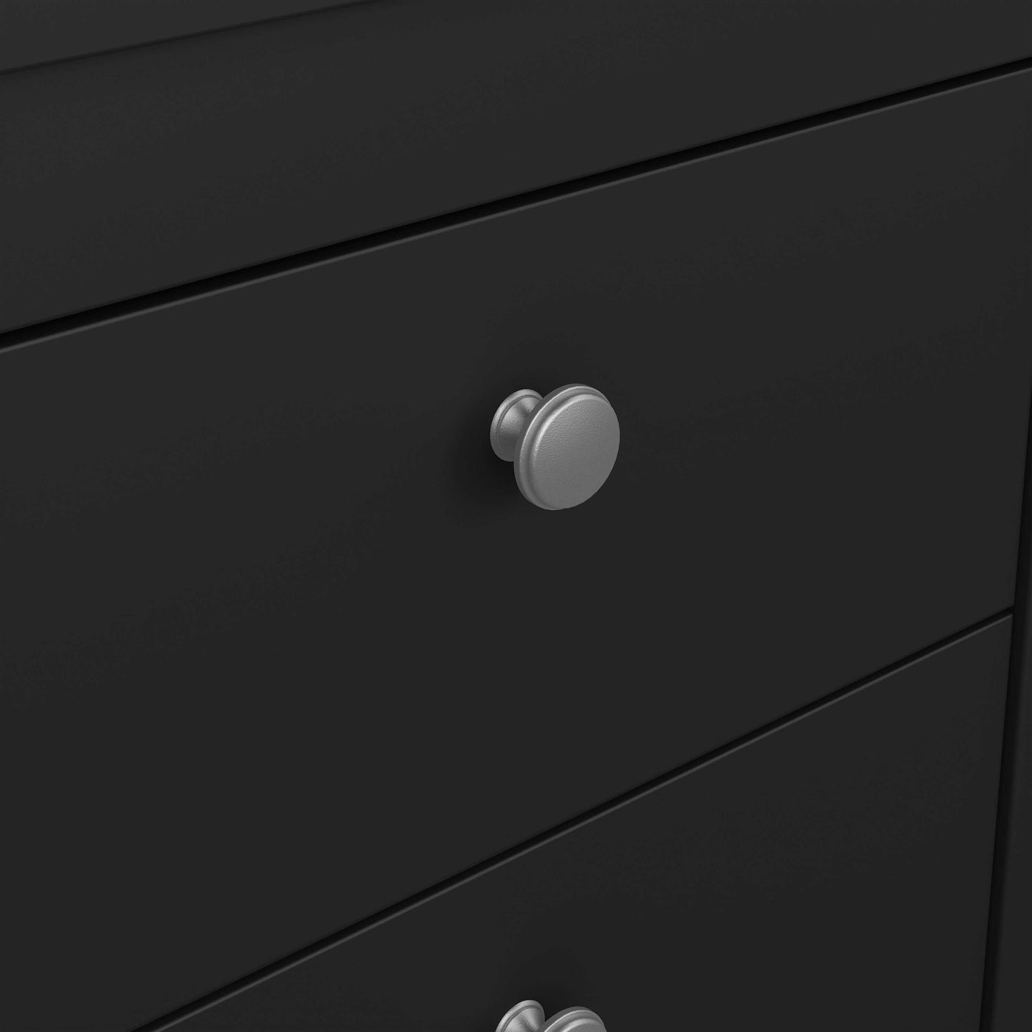 Gossmere Black Wooden Bedside Table 2 Drawers Silver Handles