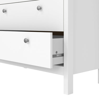 Gossmere White Wooden Storage Chest 5 Drawers in White Silver Handles