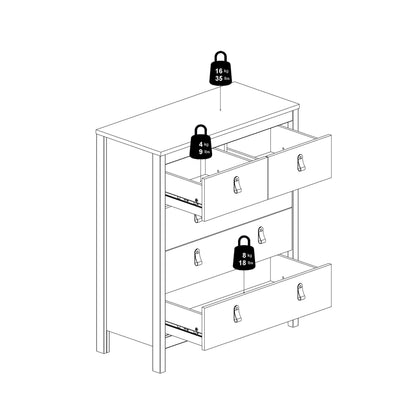 Gossmere White Wooden Storage Chest 5 Drawers in White Silver Handles