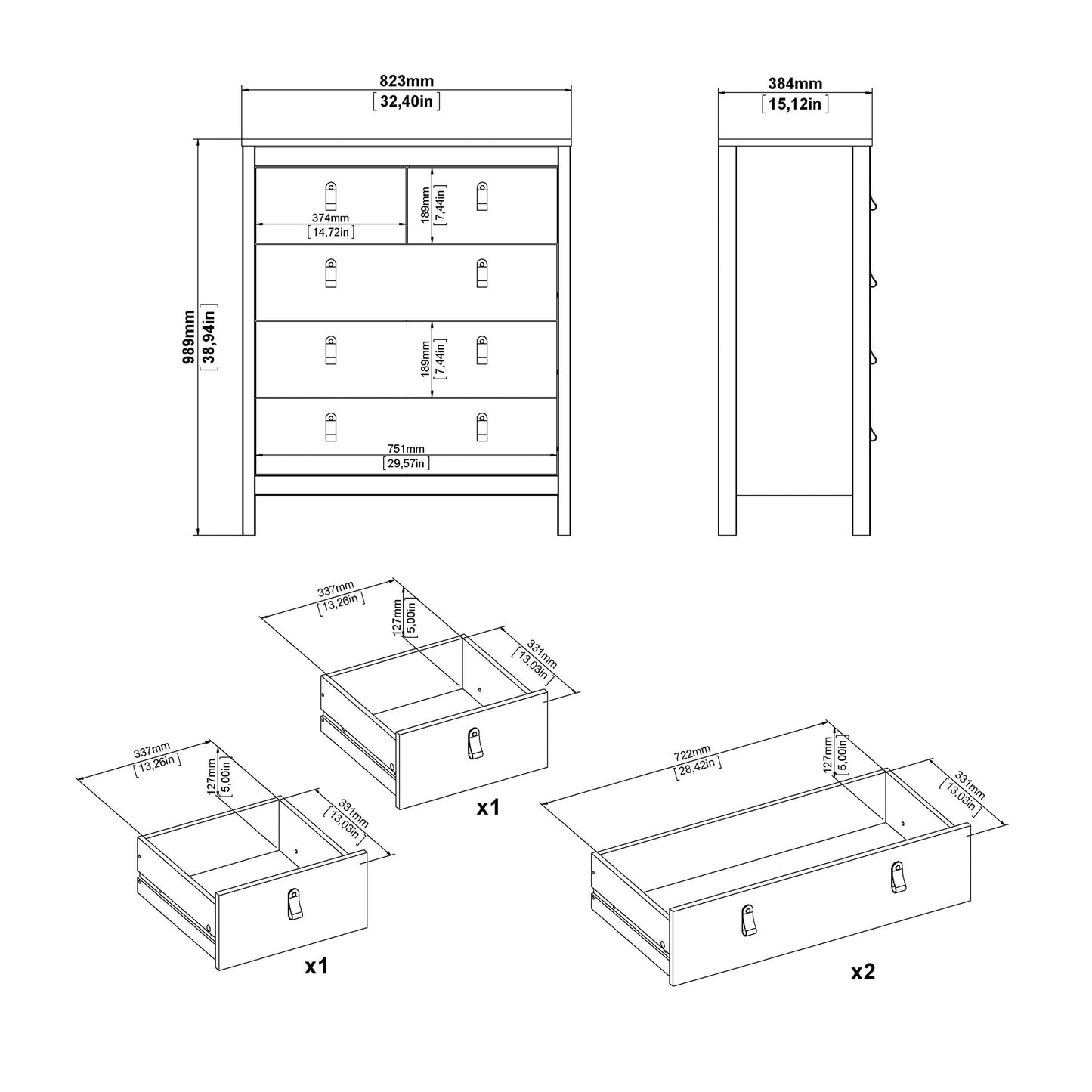 Gossmere Natural Cashmere Chest 5 Drawers