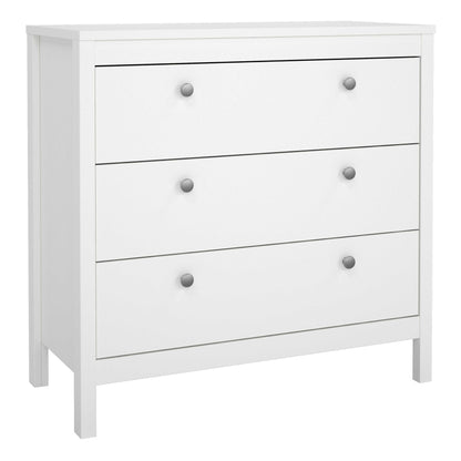 Gossmere White Wooden Storage Chest 3 Drawers Silver Handles