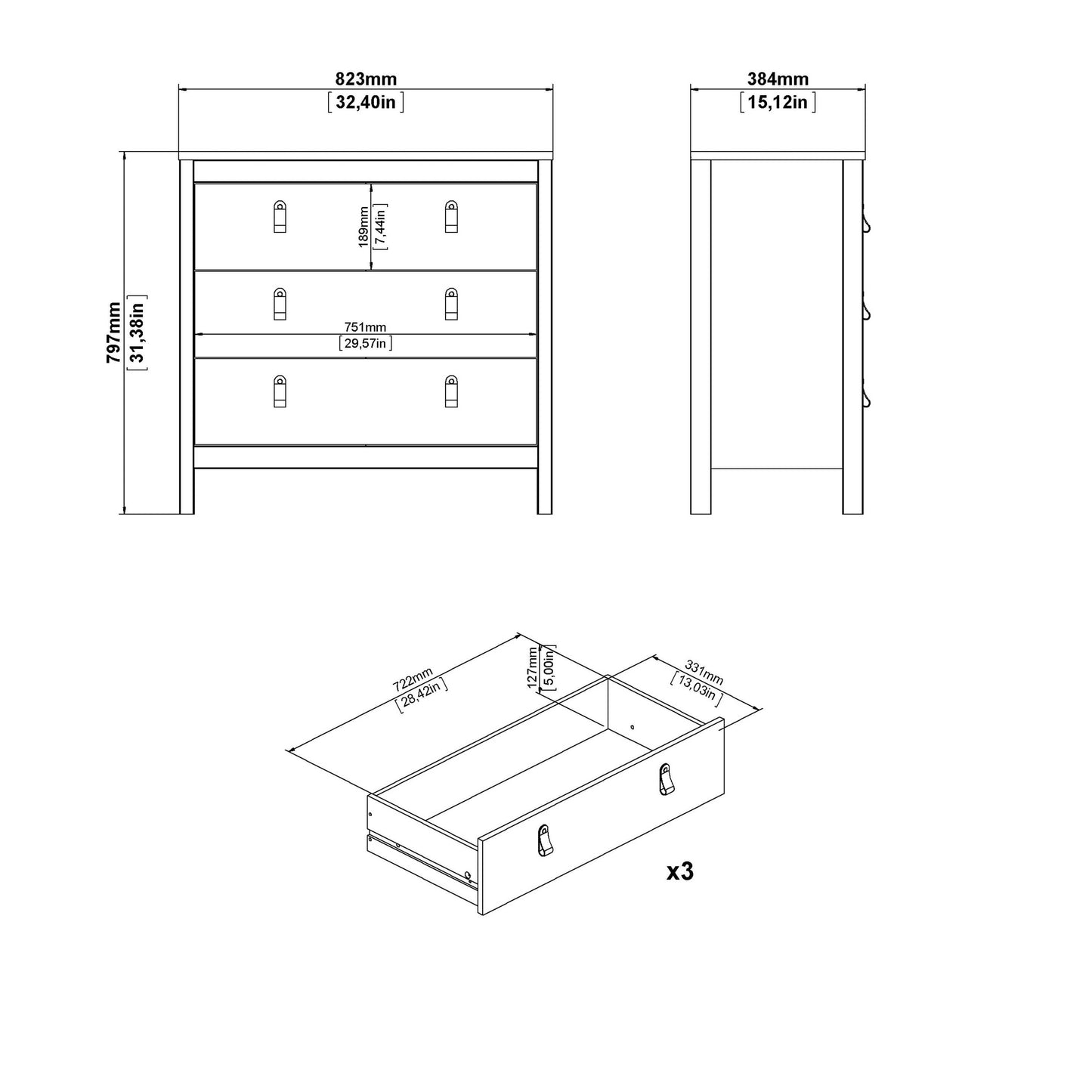 Gossmere Natural Cashmere Chest 3 Drawers