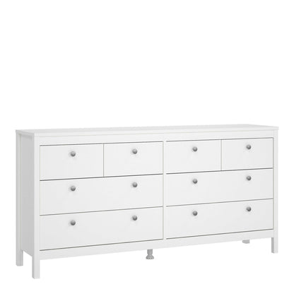 Gossmere White Wooden Large Double Dresser 8 Drawers Silver Handles