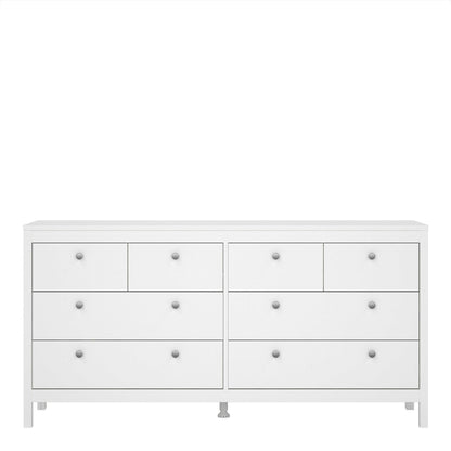 Gossmere White Wooden Large Double Dresser 8 Drawers Silver Handles