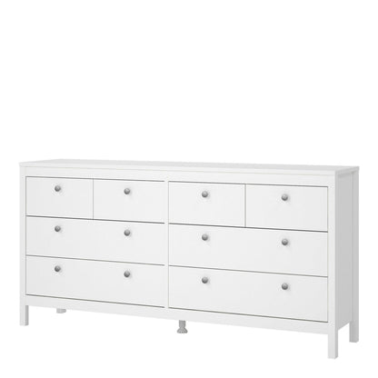 Gossmere White Wooden Large Double Dresser 8 Drawers Silver Handles