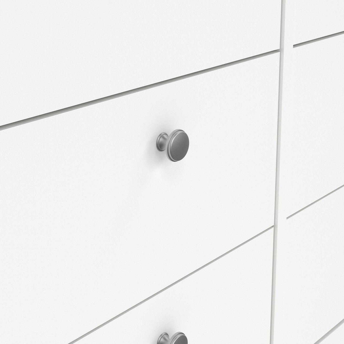 Gossmere White Wooden Large Double Dresser 8 Drawers Silver Handles