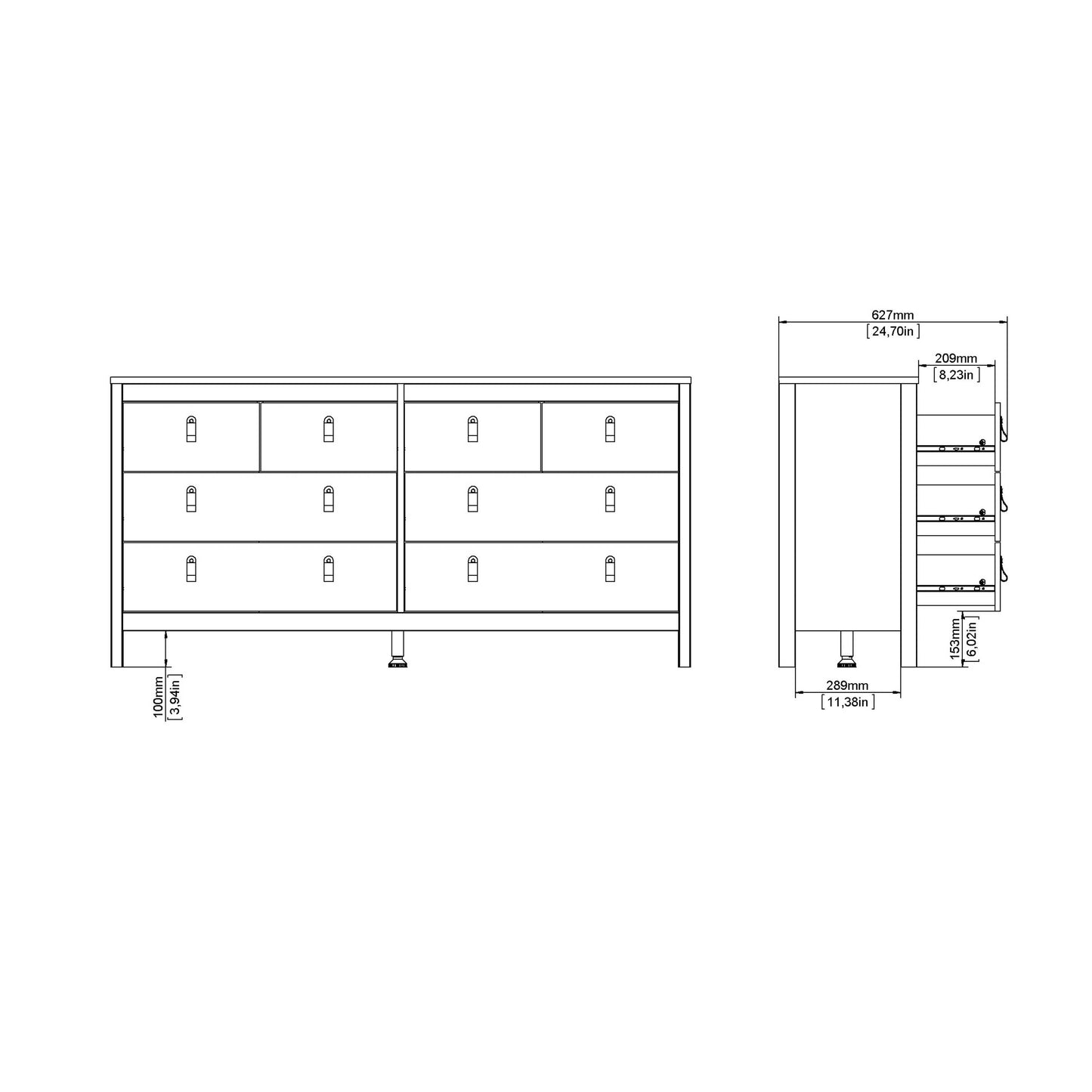 Gossmere Matt Black Large Chest 8 Drawers