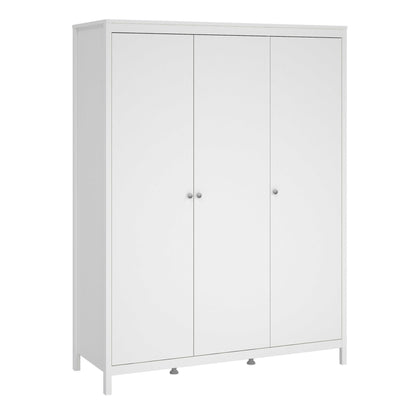 Gossmere White Wooden Wardrobe 3 Doors Silver Handles