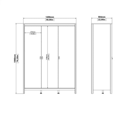 Gossmere White Wooden Wardrobe 3 Doors Silver Handles