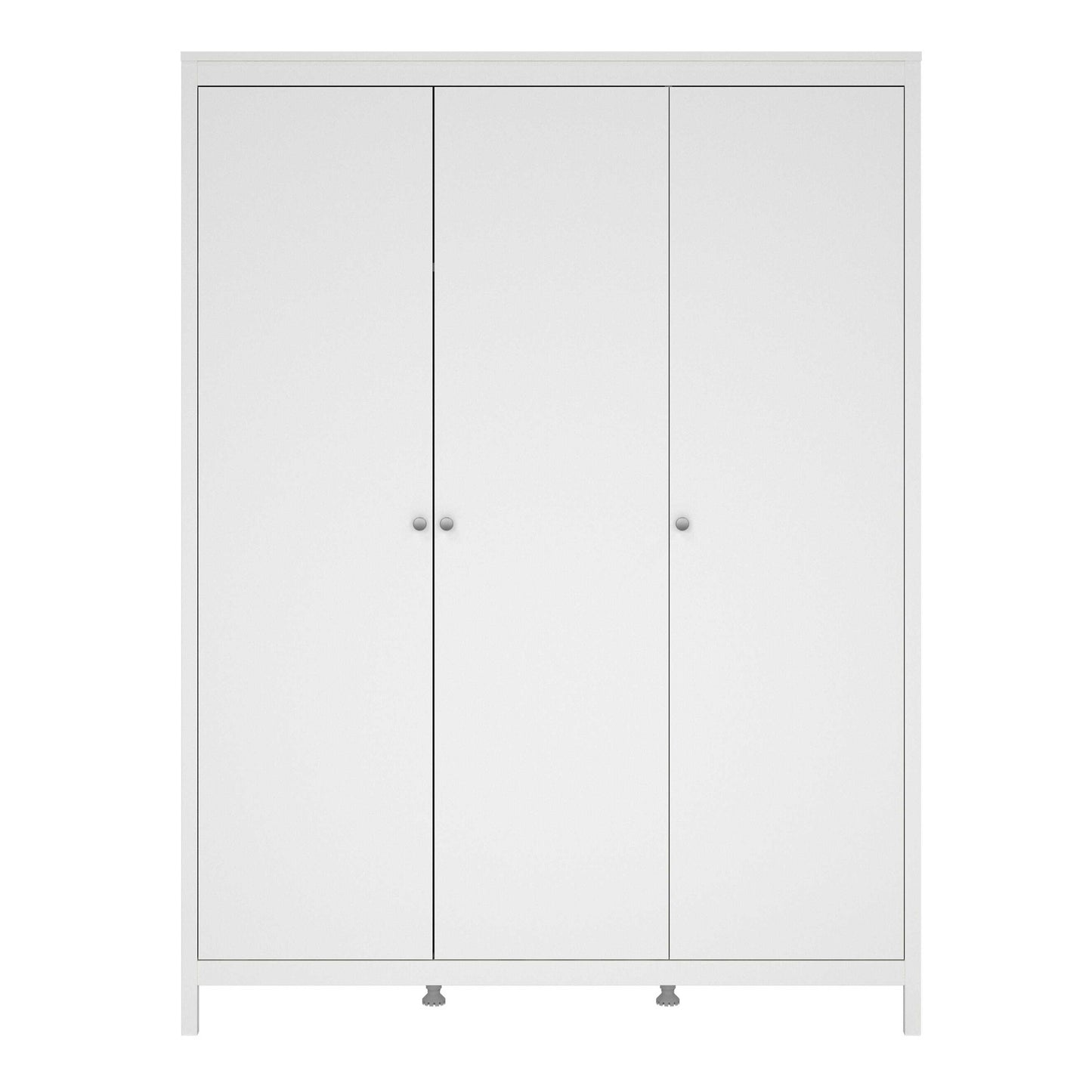 Gossmere White Wooden Wardrobe 3 Doors Silver Handles