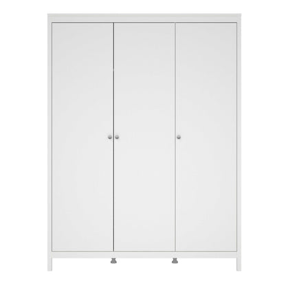 Gossmere White Wooden Wardrobe 3 Doors Silver Handles