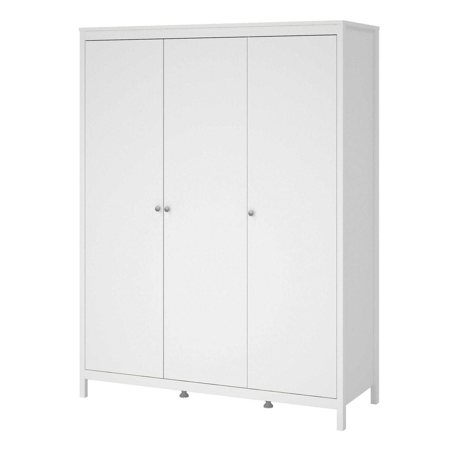 Gossmere White Wooden Wardrobe 3 Doors Silver Handles