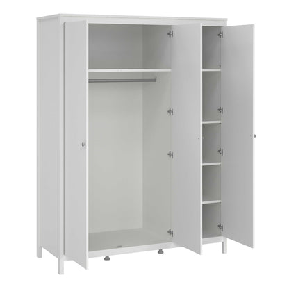 Gossmere White Wooden Wardrobe 3 Doors Silver Handles