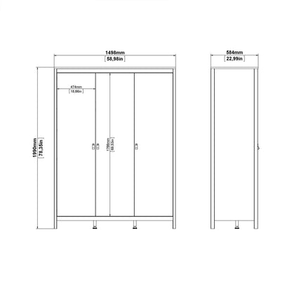 Gossmere Matt Black Wardrobe 3 Doors