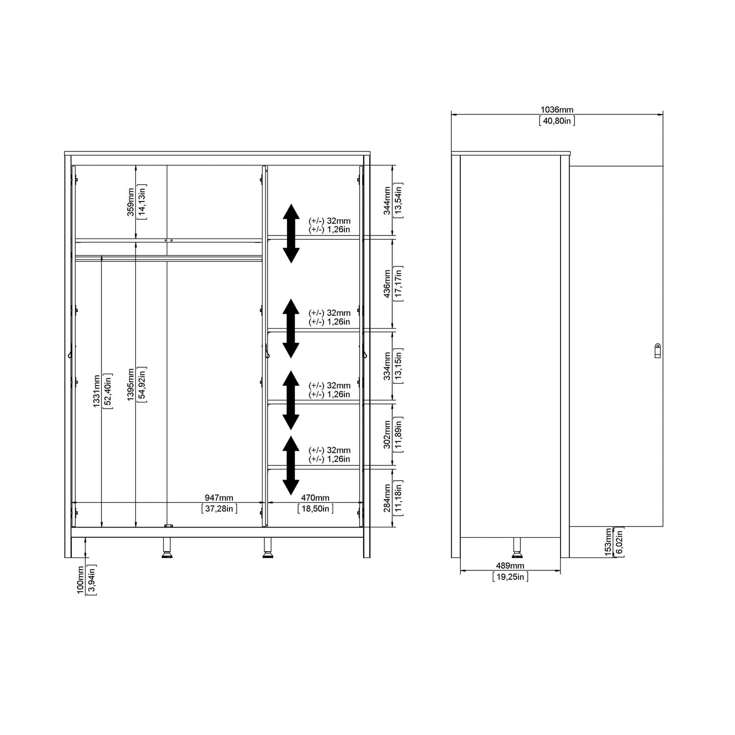 Gossmere Matt Black Wardrobe 3 Doors