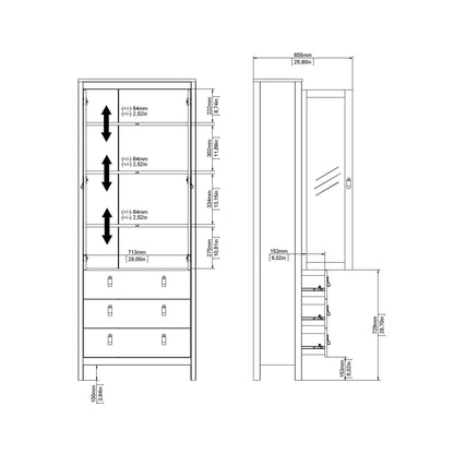 Gossmere White Wooden China Cabinet 2 Glass Doors 3 Drawers Silver Handles