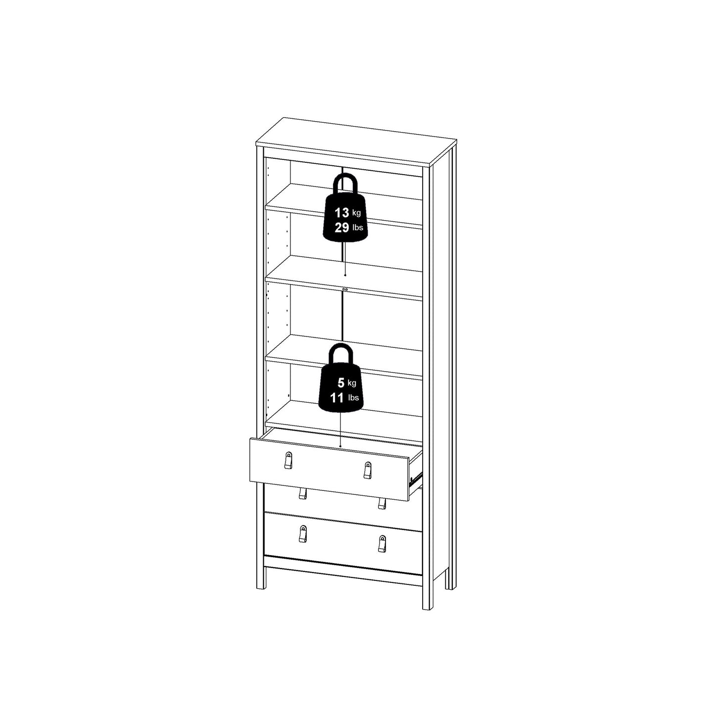Gossmere White Wooden China Cabinet 2 Glass Doors 3 Drawers Silver Handles