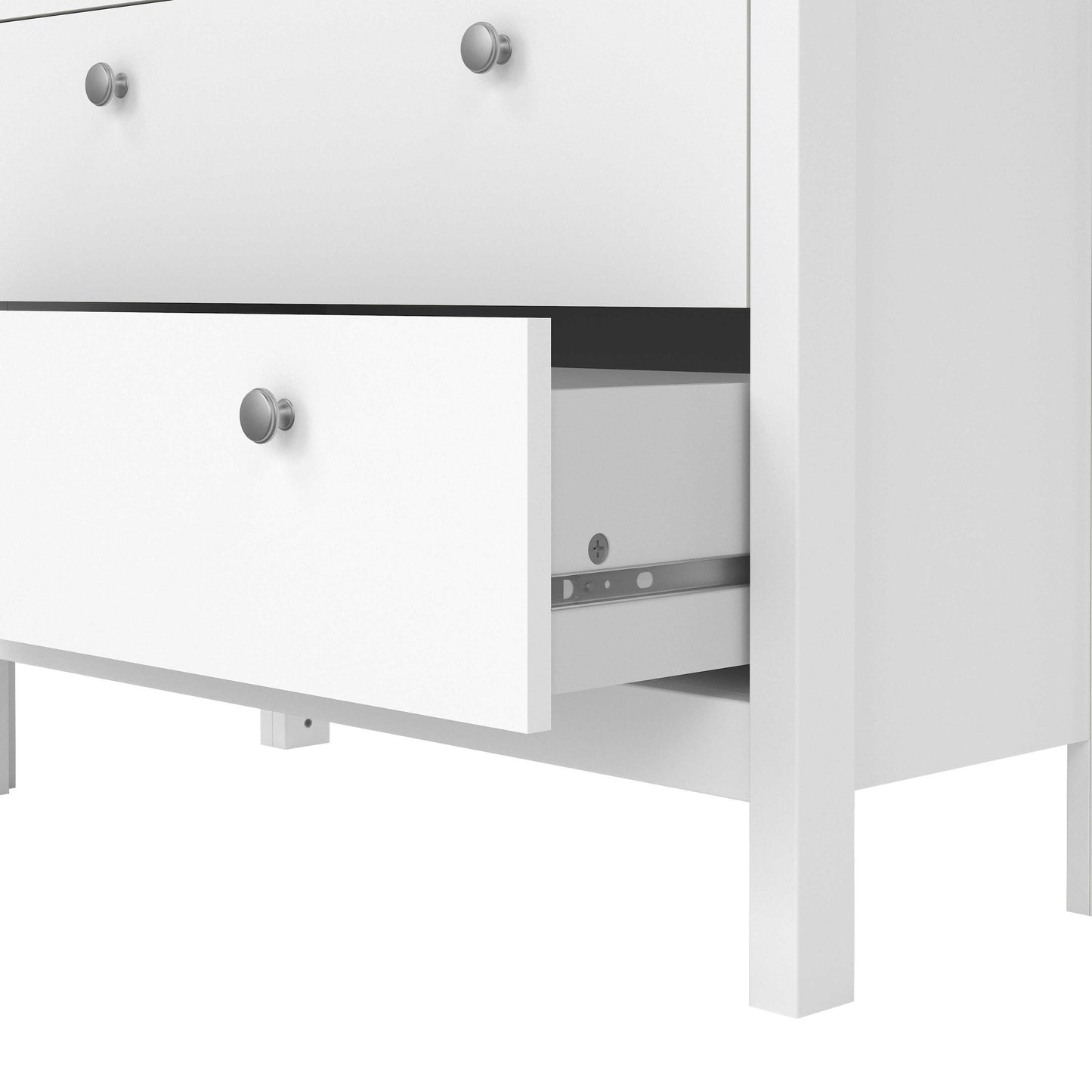 Gossmere White Wooden China Cabinet 2 Glass Doors 3 Drawers Silver Handles