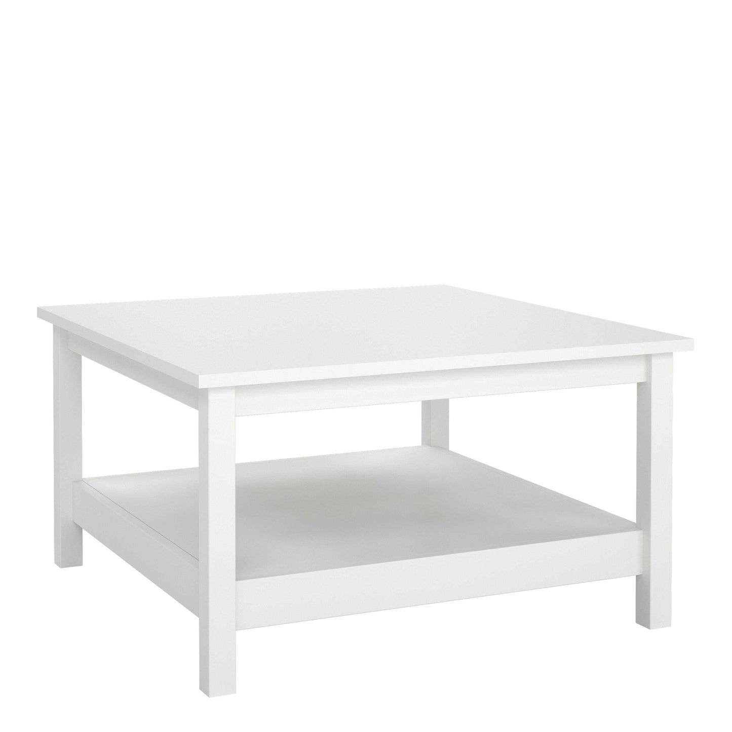 Gossmere White Wooden Square Coffee Table Bottom Shelf