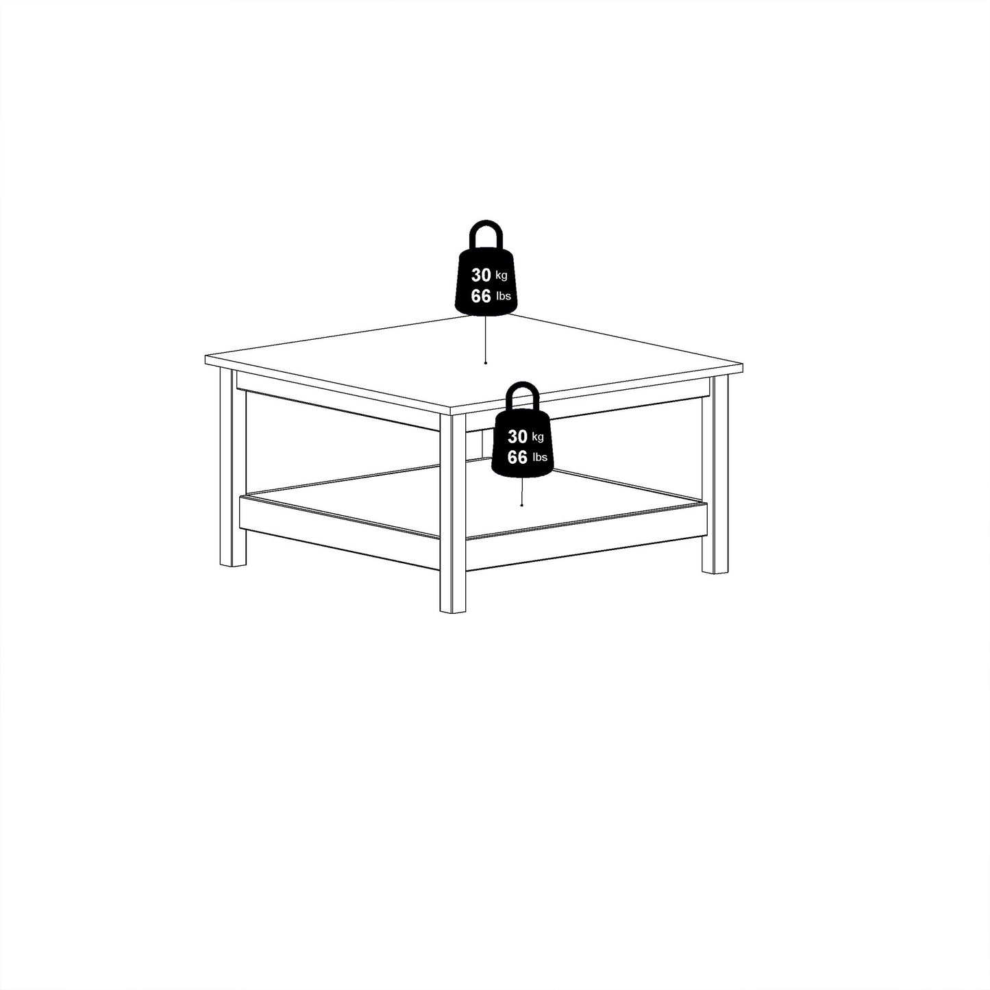 Gossmere White Wooden Square Coffee Table Bottom Shelf