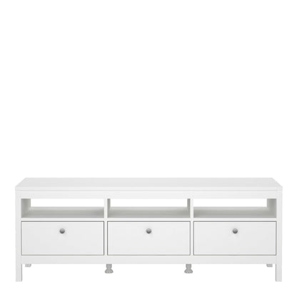 Gossmere White Wooden TV Unit 3 Drawers Silver Handles
