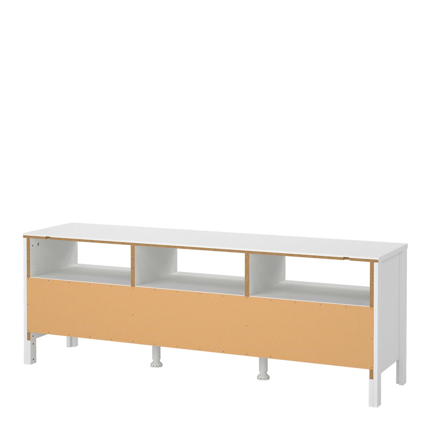 Gossmere White Wooden TV Unit 3 Drawers Silver Handles