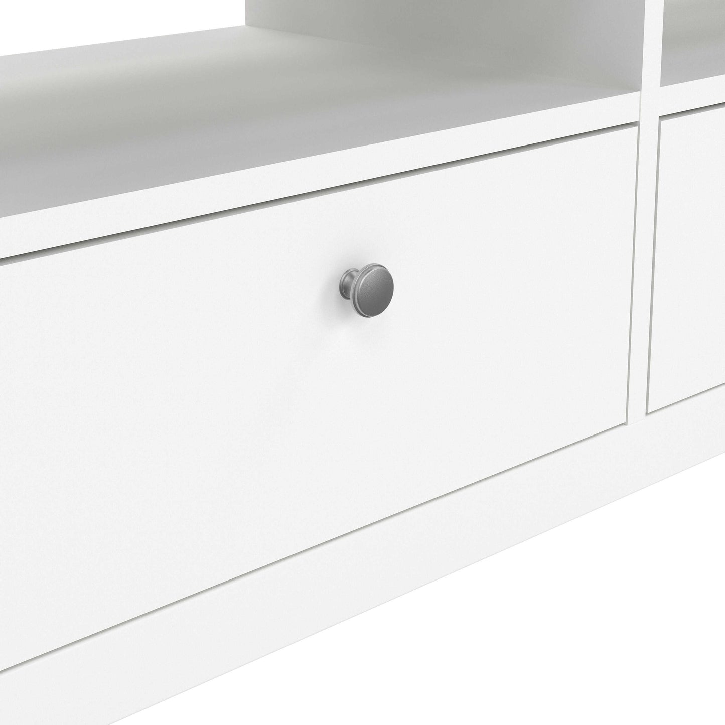 Gossmere White Wooden TV Unit 3 Drawers Silver Handles