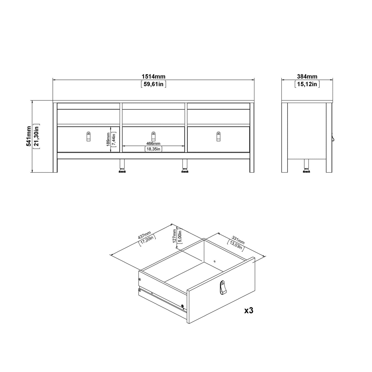 Gossmere Natural Cashmere TV Unit 3 Drawers