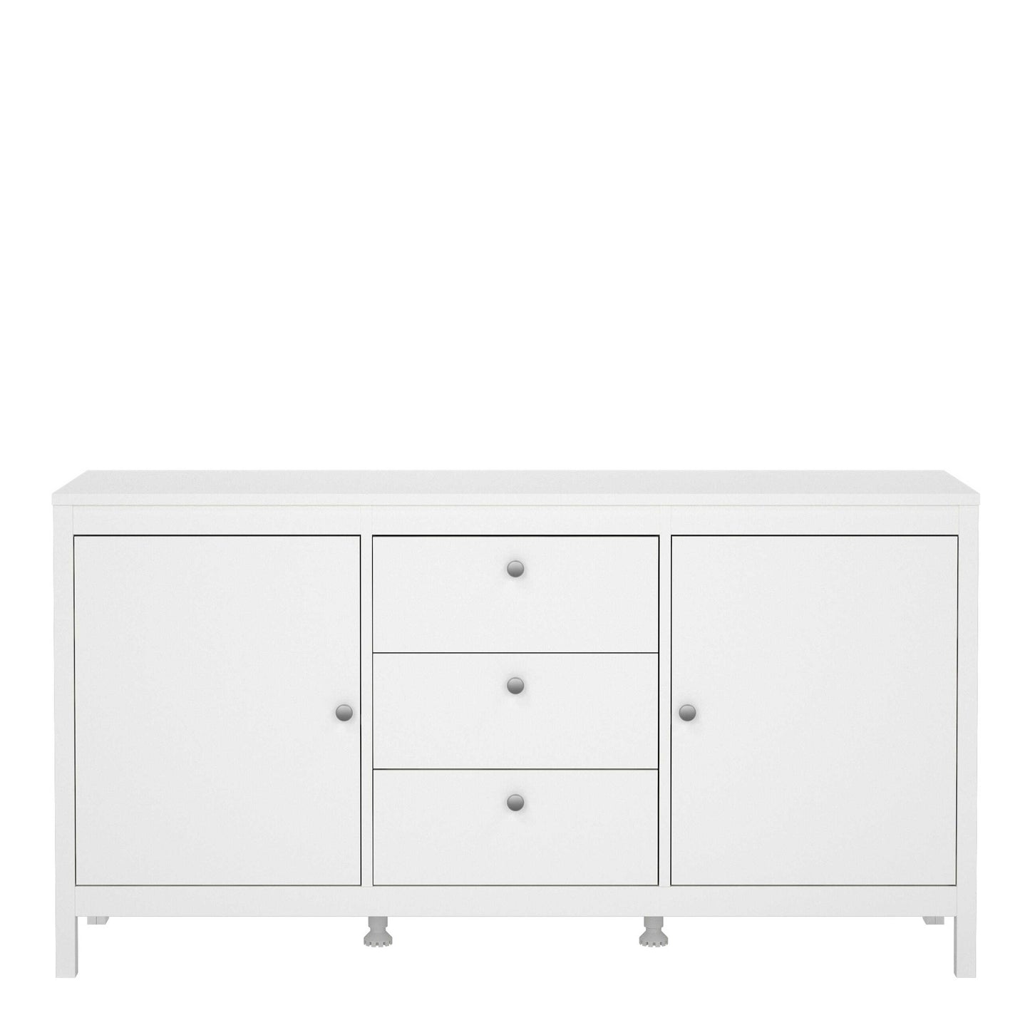 Gossmere White Wooden Sideboard 2 Doors  3 Drawers Silver Handles