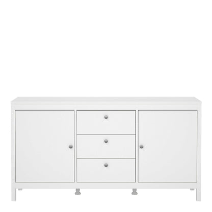 Gossmere White Wooden Sideboard 2 Doors  3 Drawers Silver Handles