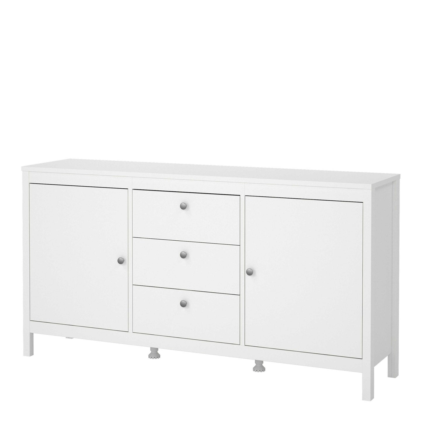 Gossmere White Wooden Sideboard 2 Doors  3 Drawers Silver Handles