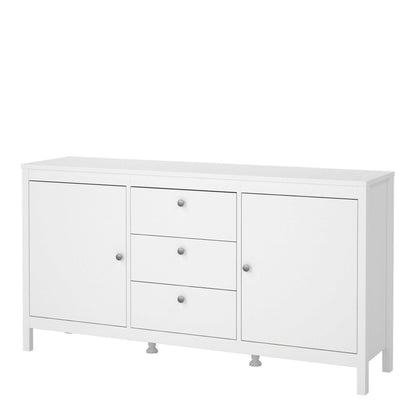 Gossmere White Wooden Sideboard 2 Doors  3 Drawers Silver Handles