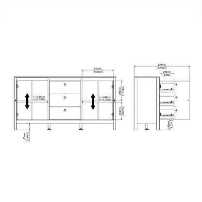 Gossmere Matt Black Sideboard 2 Doors 3 Drawers