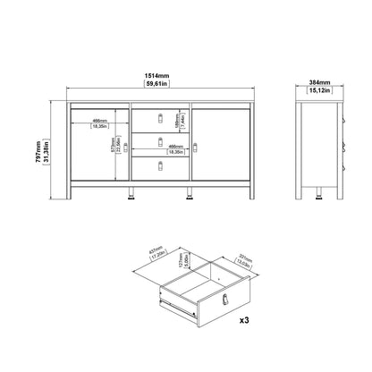 Gossmere Natural Cashmere Sideboard 3 Drawers 2 Doors