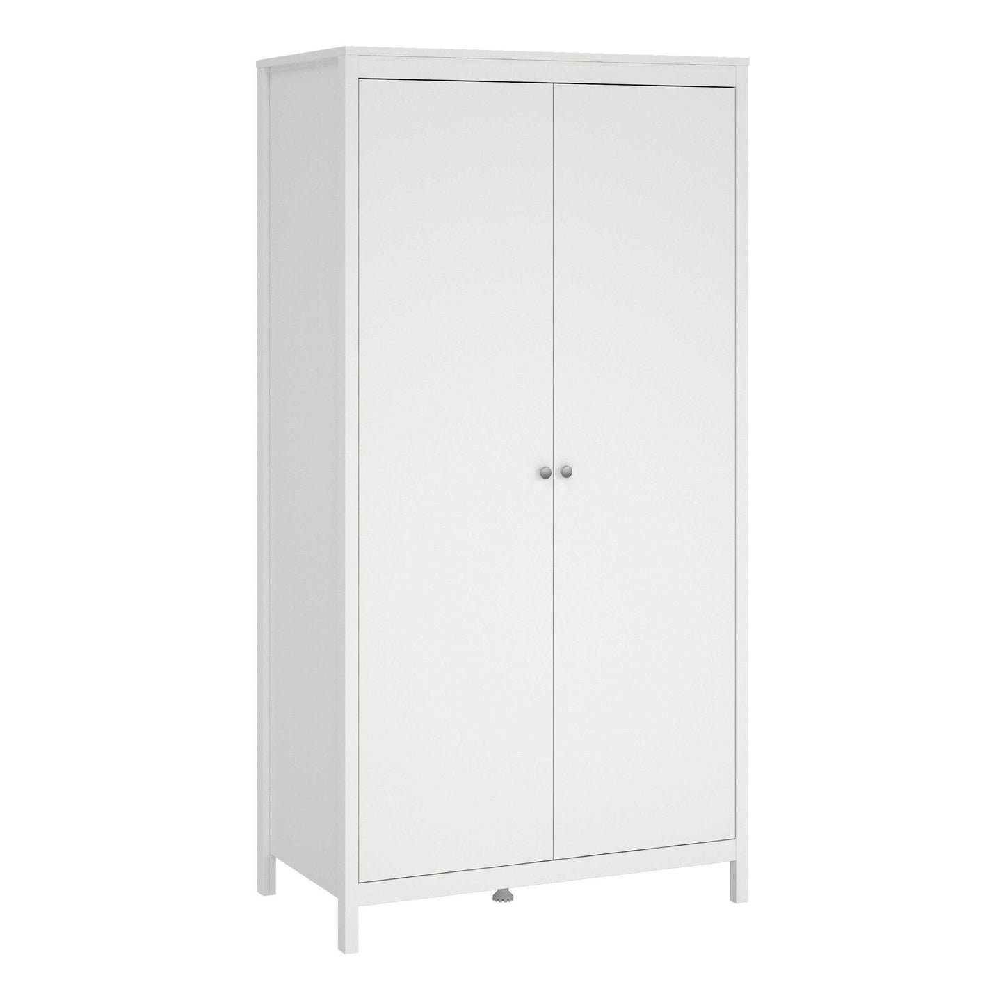 Gossmere White Wooden Wardrobe 2 Doors Silver Handles