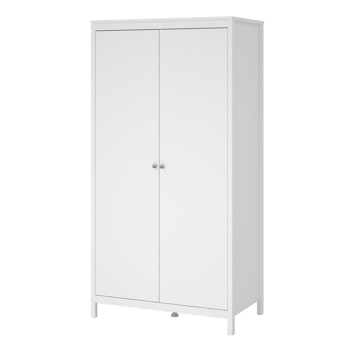 Gossmere White Wooden Wardrobe 2 Doors Silver Handles