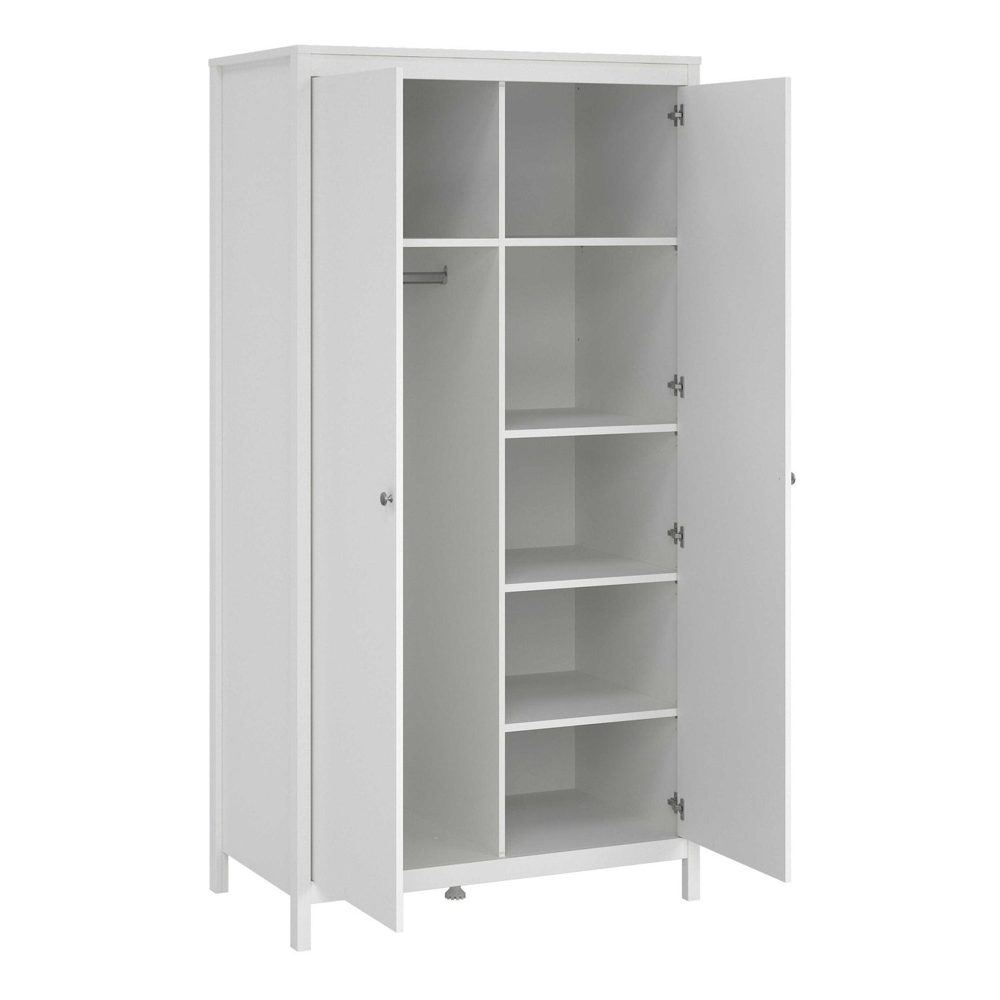Gossmere White Wooden Wardrobe 2 Doors Silver Handles