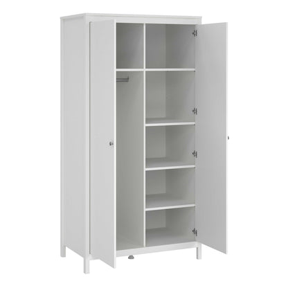 Gossmere White Wooden Wardrobe 2 Doors Silver Handles