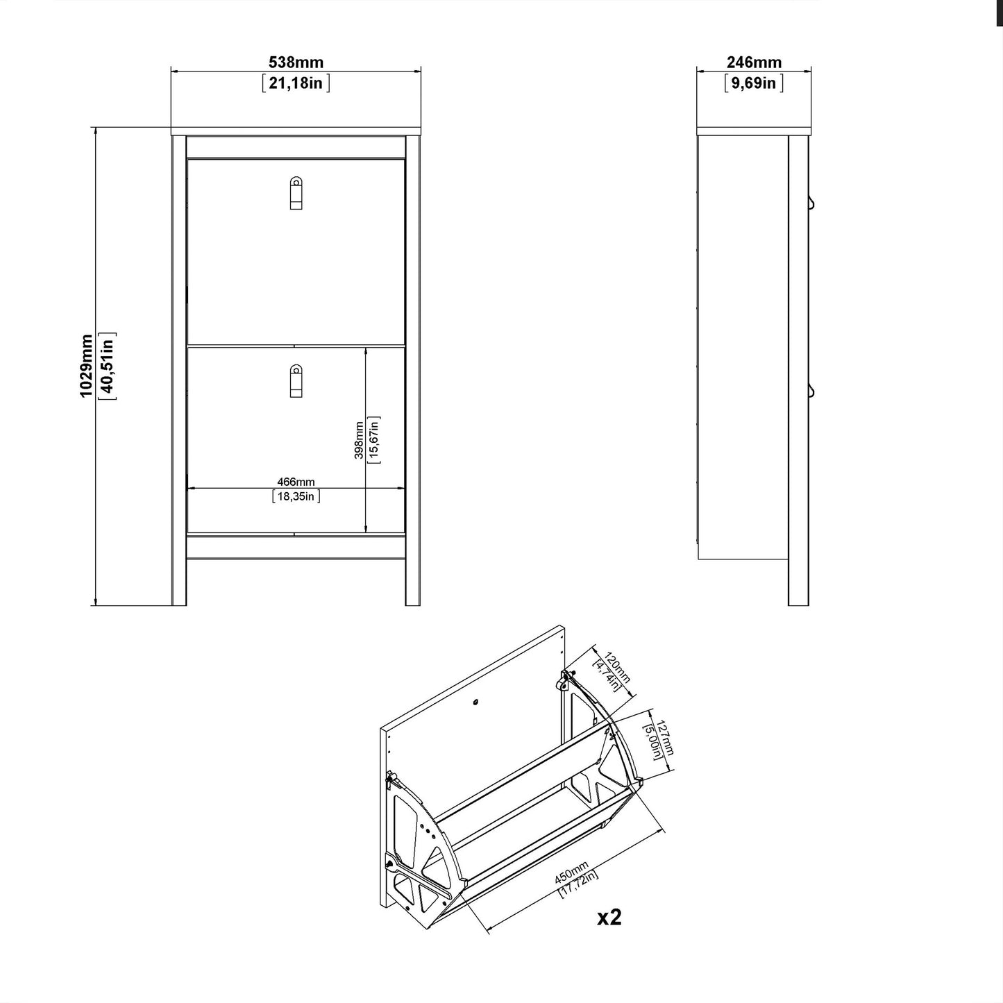 Gossmere Matt Black Shoe Cabinet 2 Doors