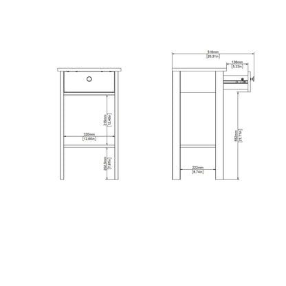 Gossmere Matt Black Bedside Table 1 Drawer