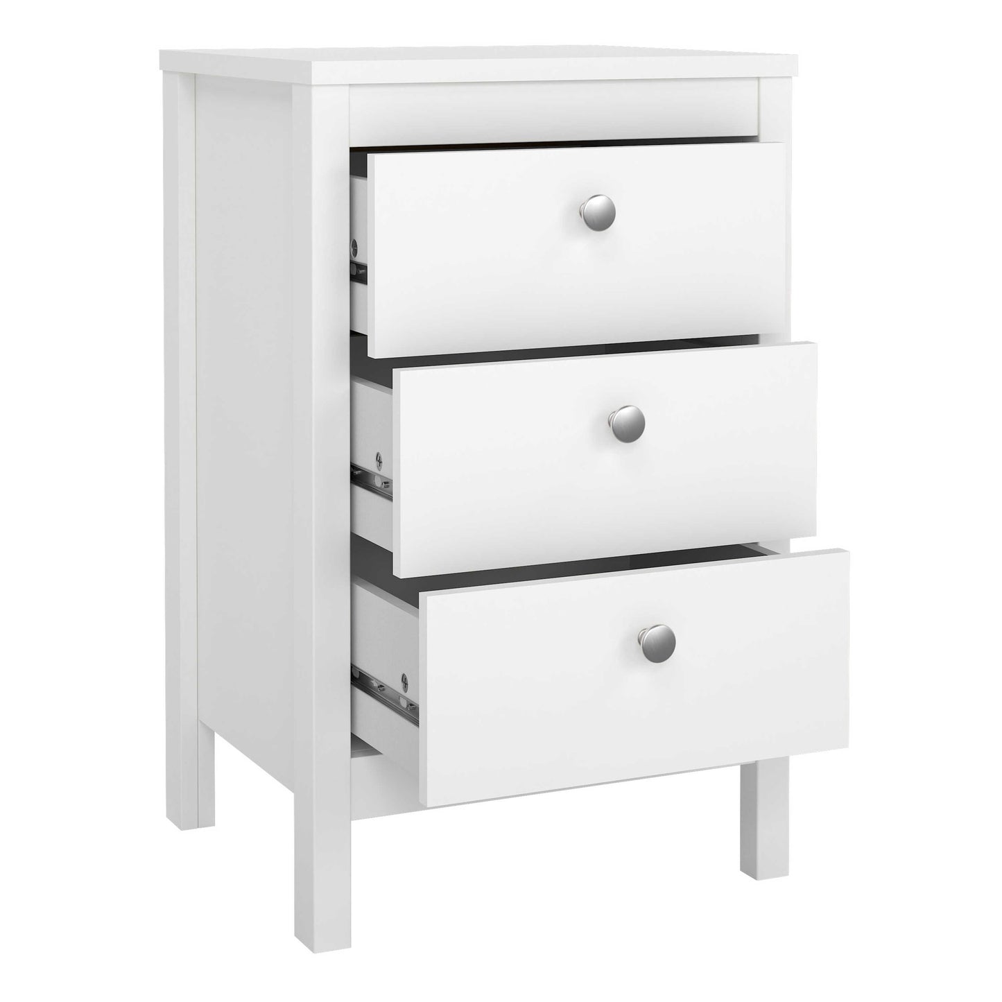 Gossmere White Bedside Table 3 Drawers