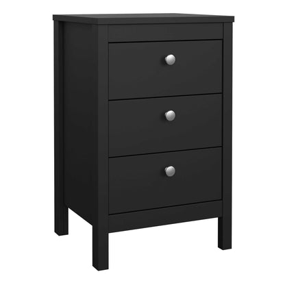 Gossmere Matt Black Bedside Table 3 Drawers